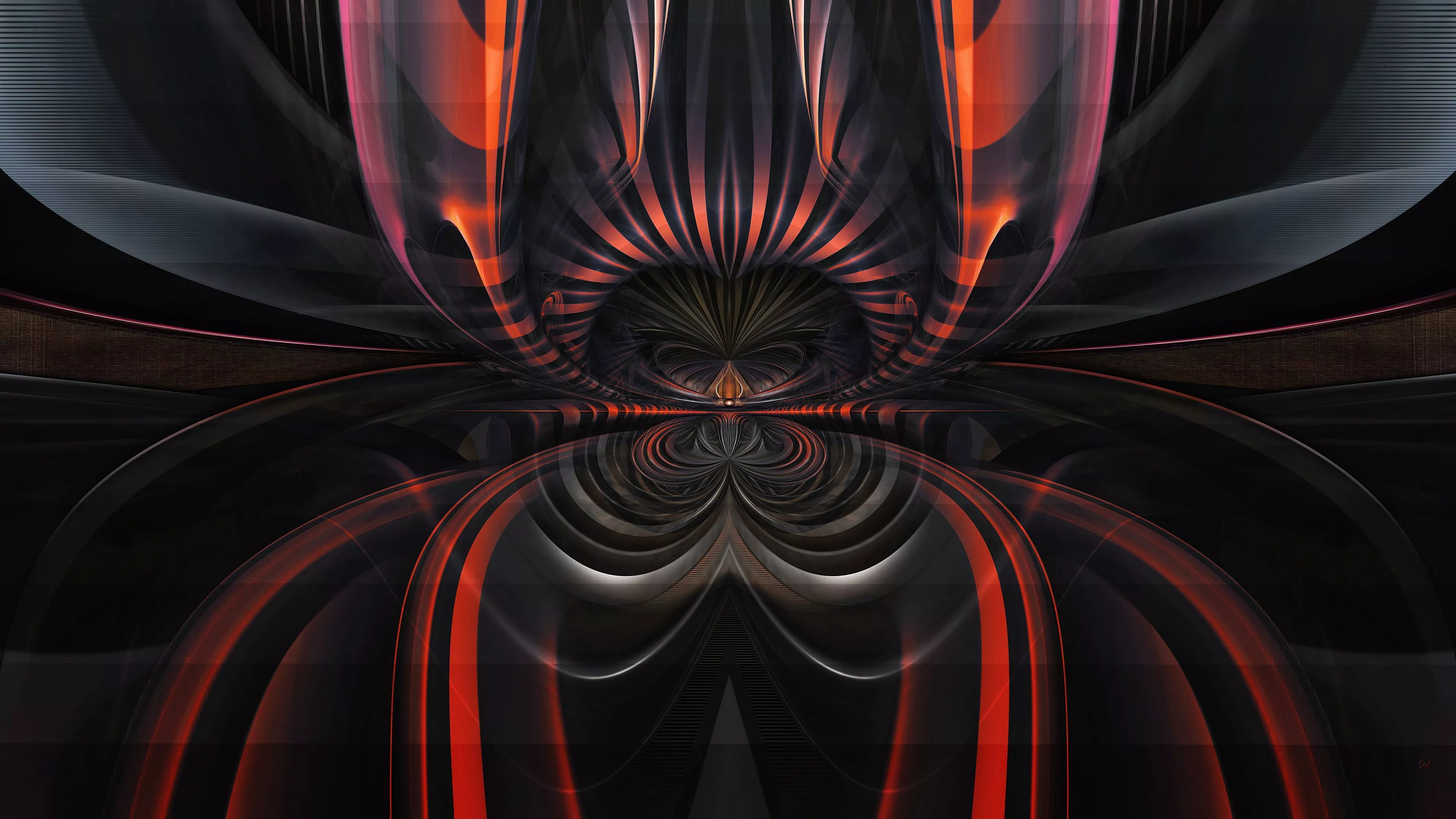 Red Black Lines Shapes Dark Background