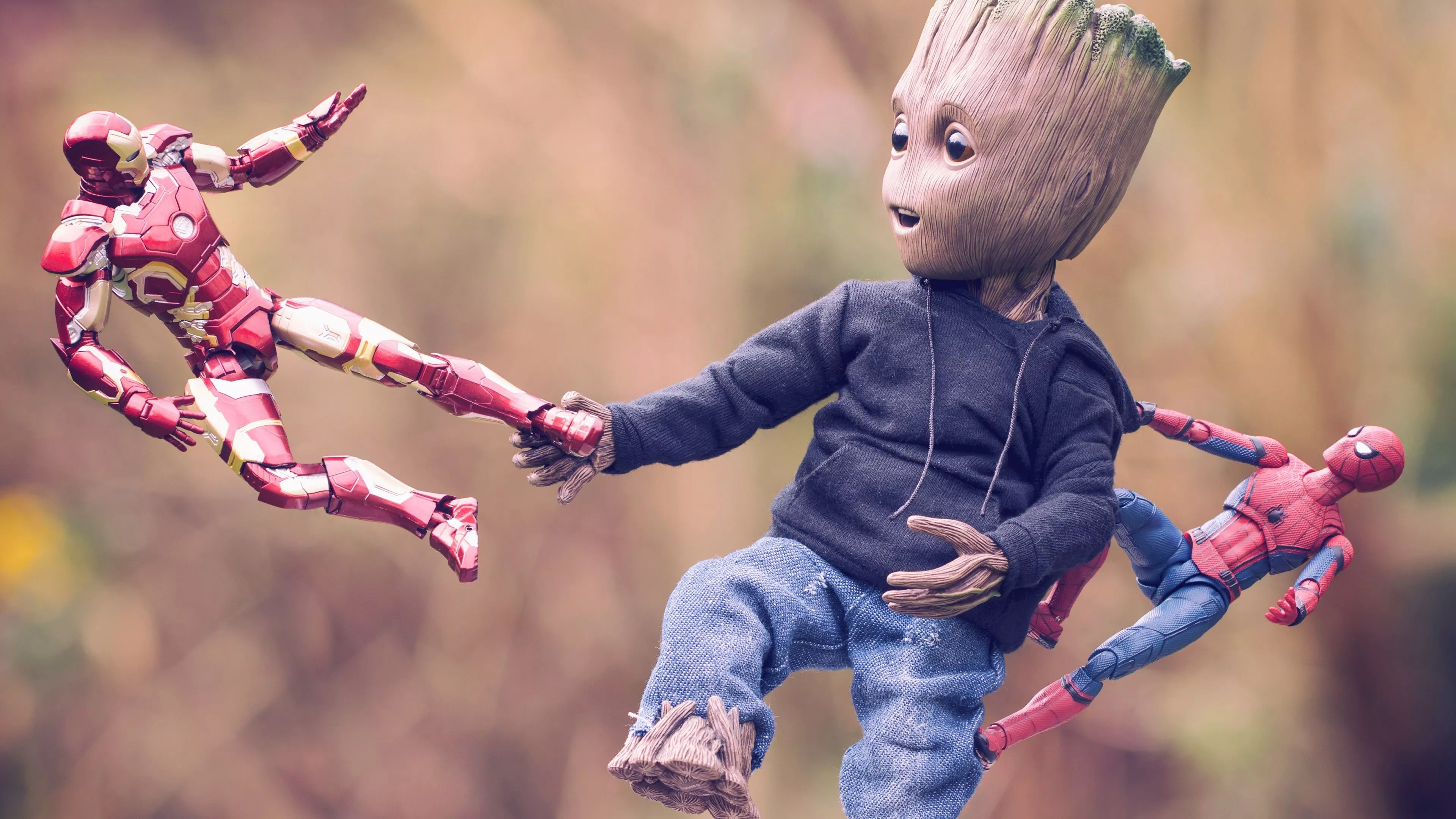 Baby Groot Iron Man And Spiderman 4K HD