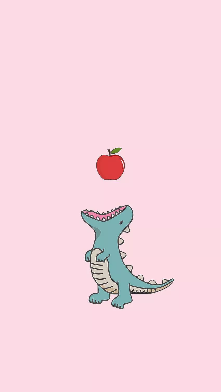 Funny dinosaur, apple, pastel, pink