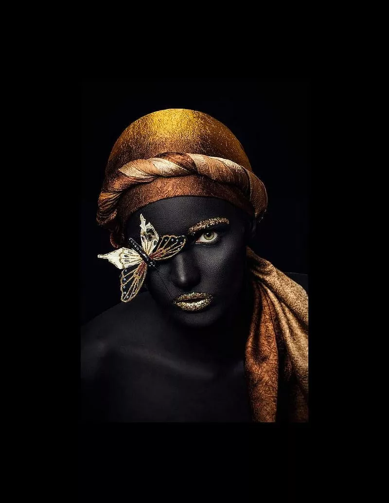 Black Girl, art, desenho, gold, women