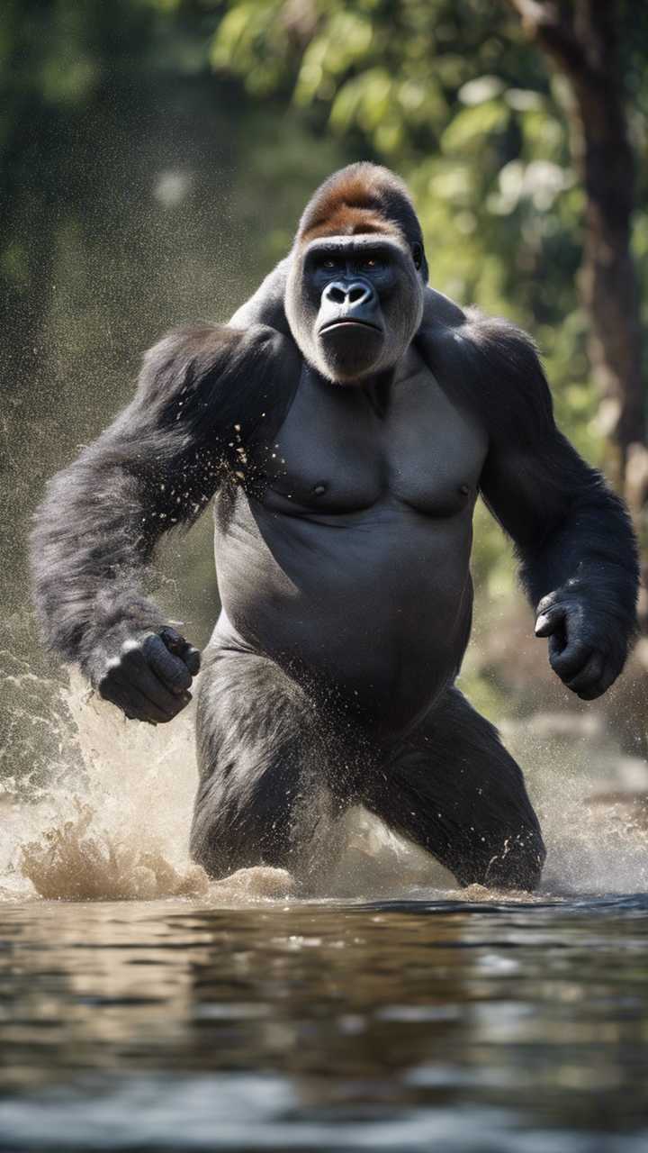 silverback gorilla heroically fighting