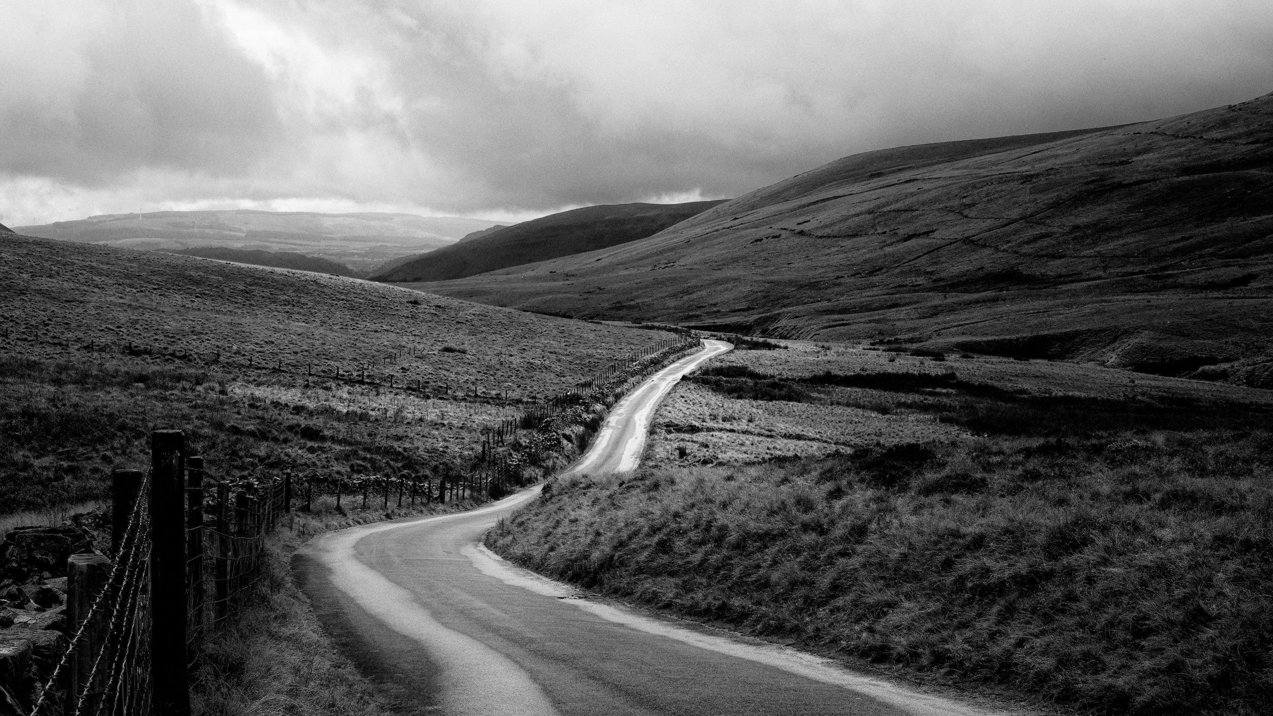 Road Hills Meadow Valley Fence Clouds