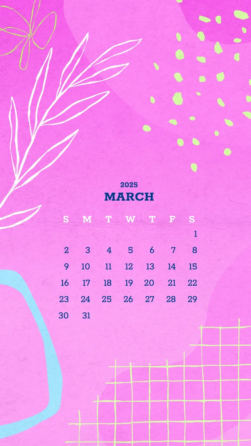 March 2025 calendar mobile wallpaper
