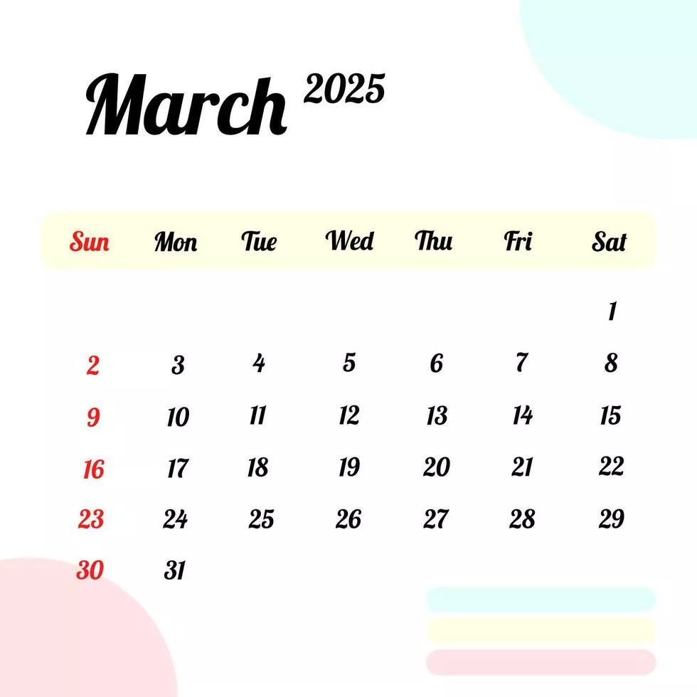 March 2025 Calendar Vector Art