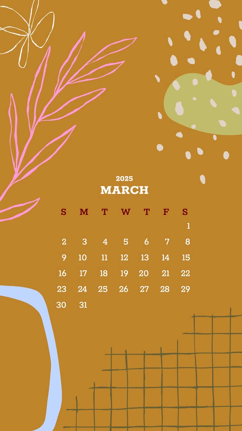 March 2025 calendar mobile wallpaper