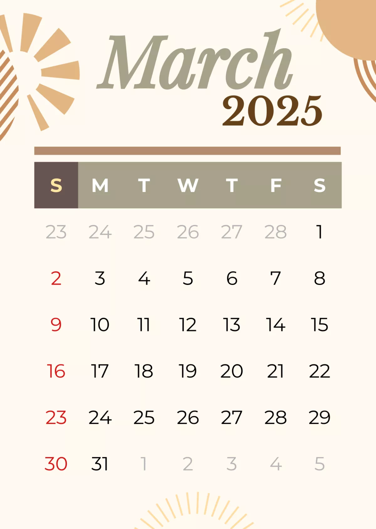 Free Printable March 2025 Calendar
