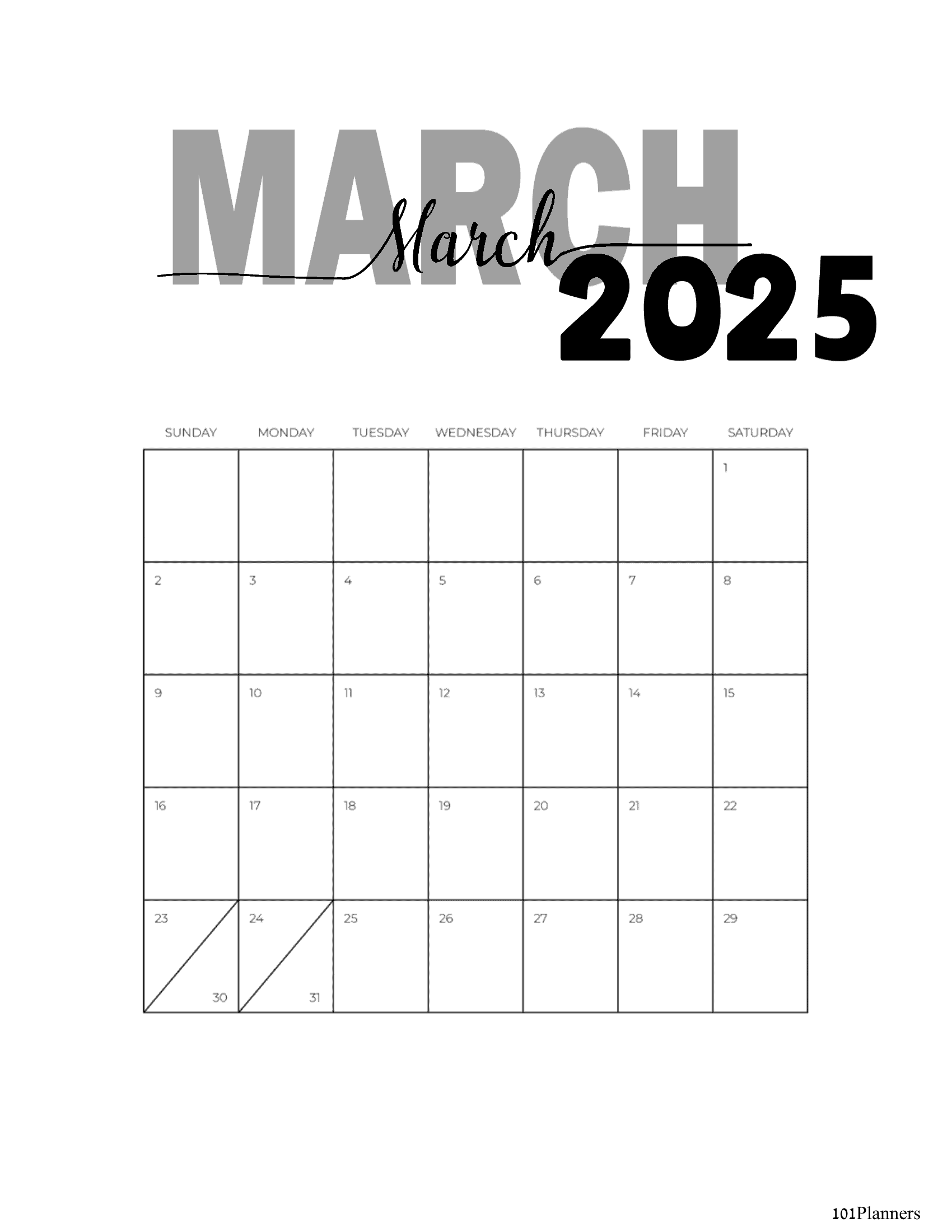 Free Printable March 2025 Calendar