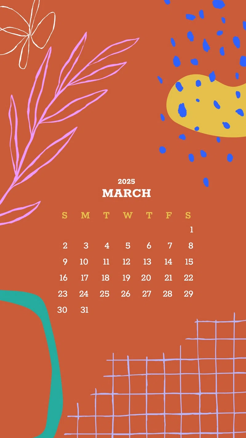 March 2025 calendar mobile wallpaper