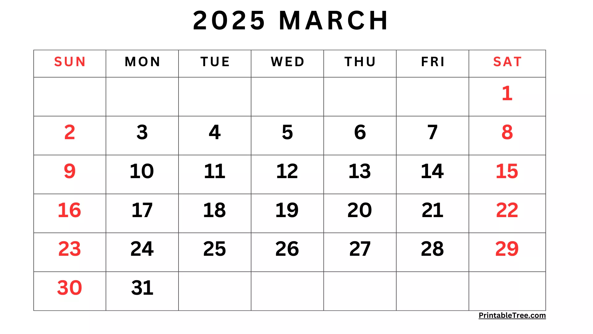 March 2025 Calendar Printable PDF