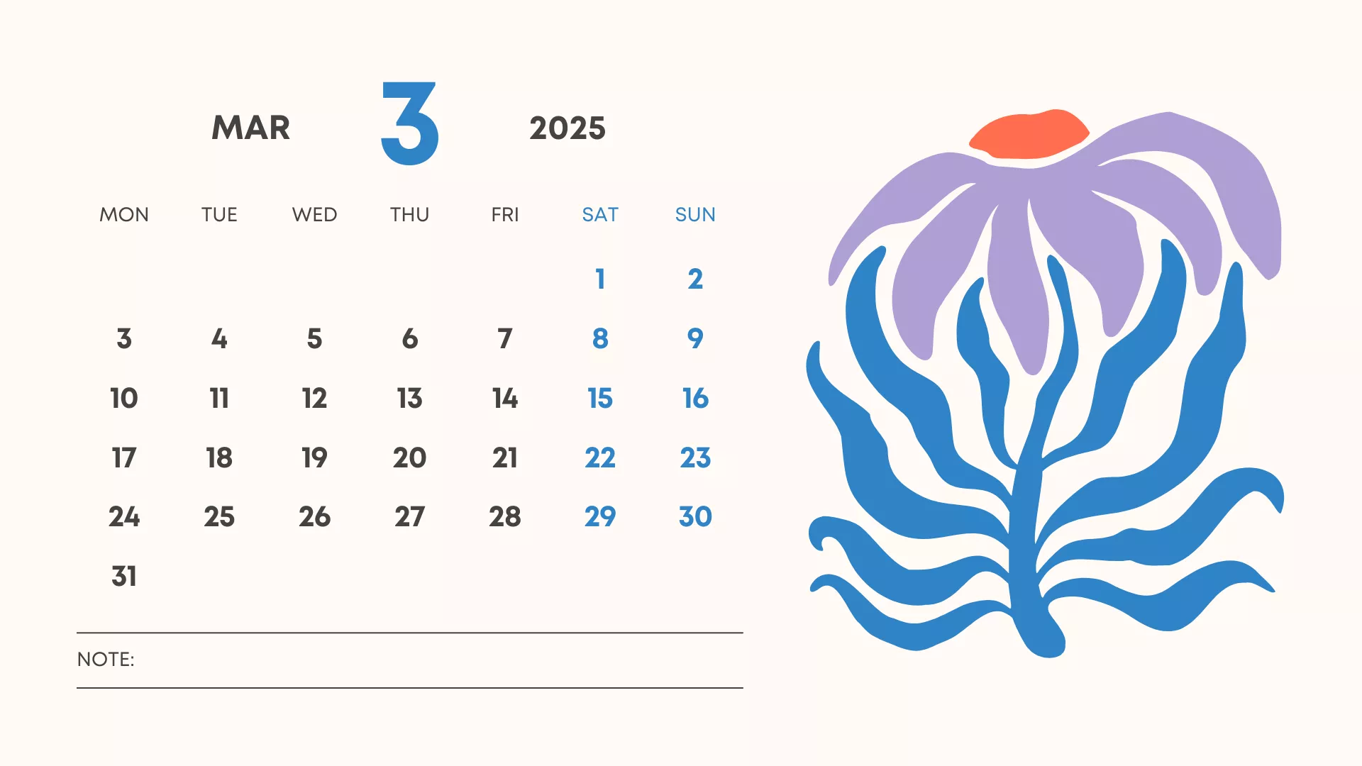 Free March 2025 Calendar