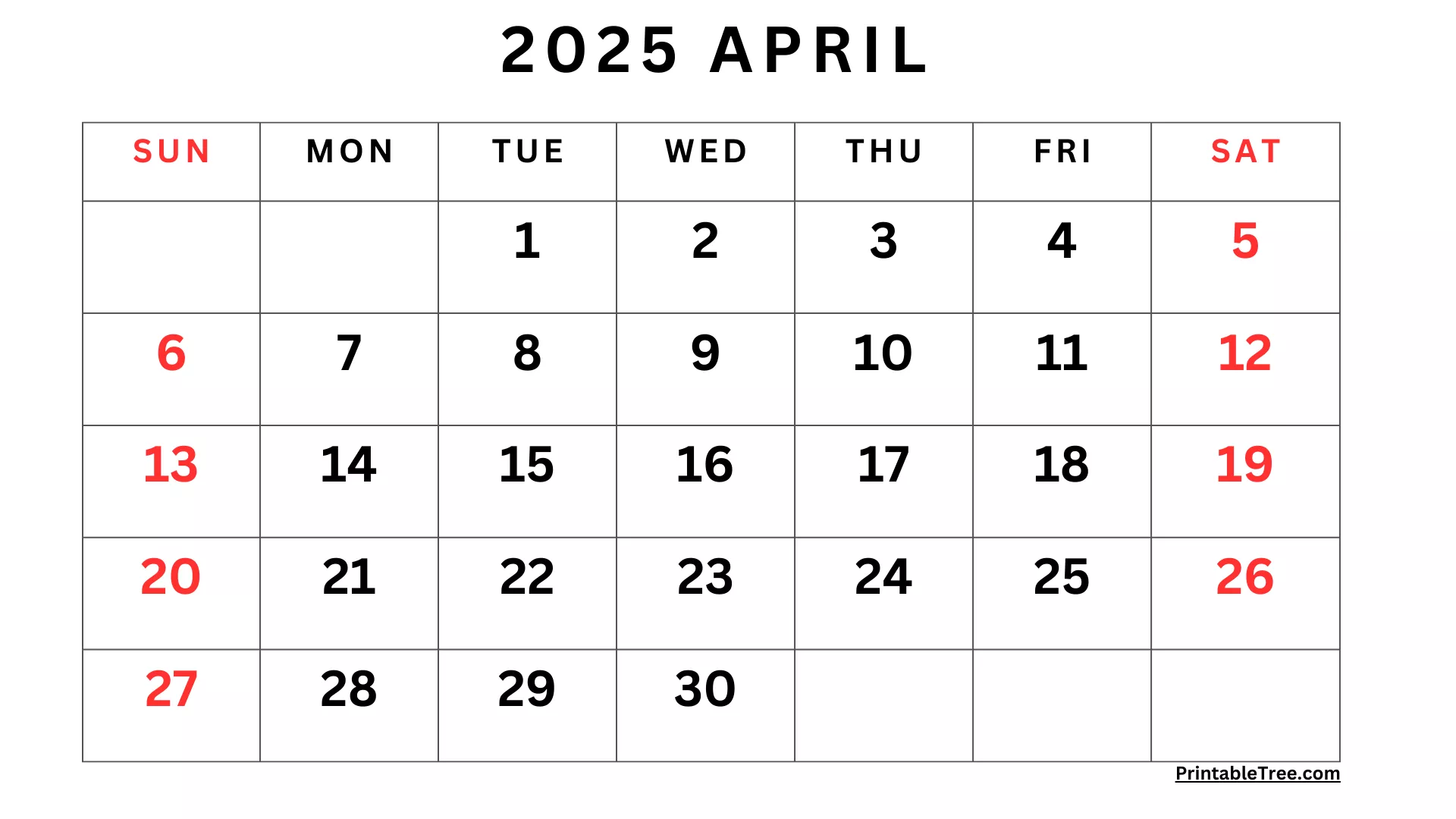 April 2025 Calendar Printable PDF