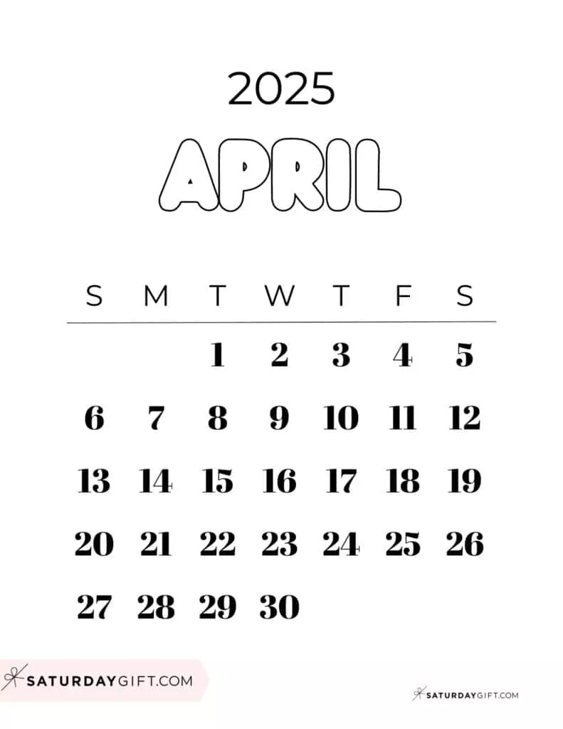 April 2025 Calendar Cute & FREE