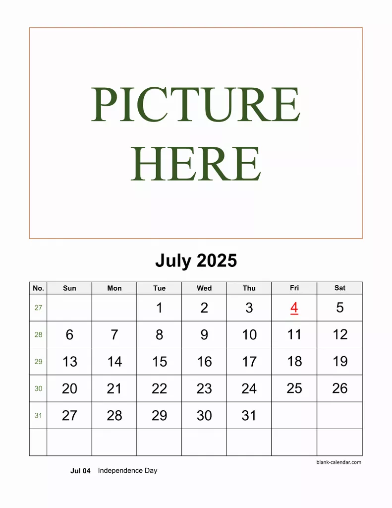 Free Download Printable July 2025