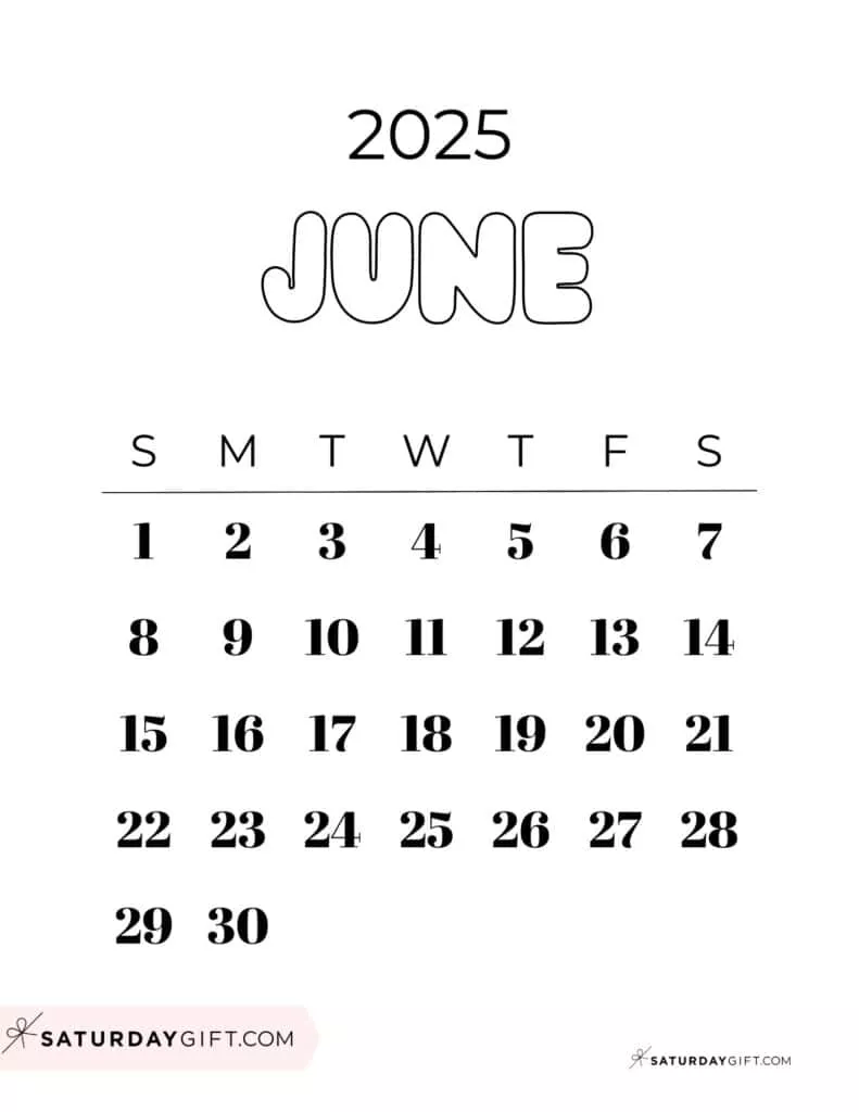 June 2025 Calendar Cute & FREE