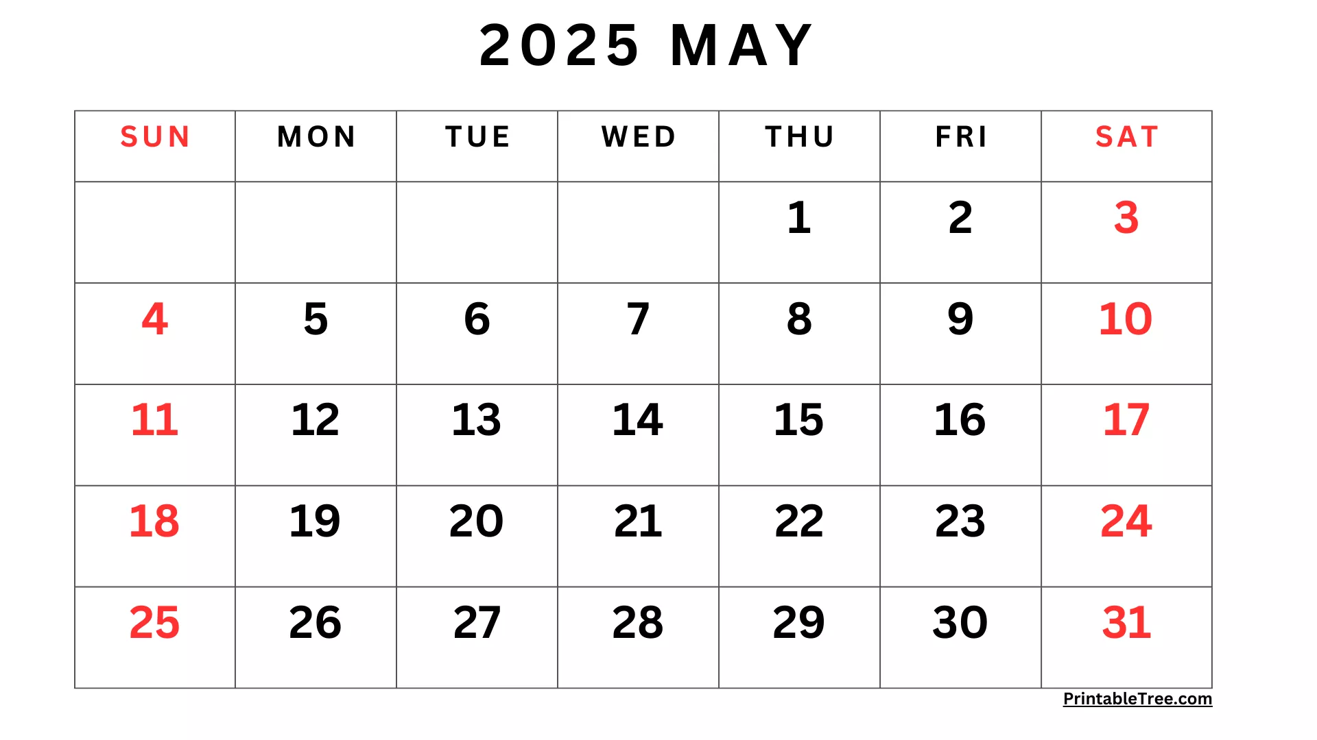 Free May 2025 Calendar Printable PDF