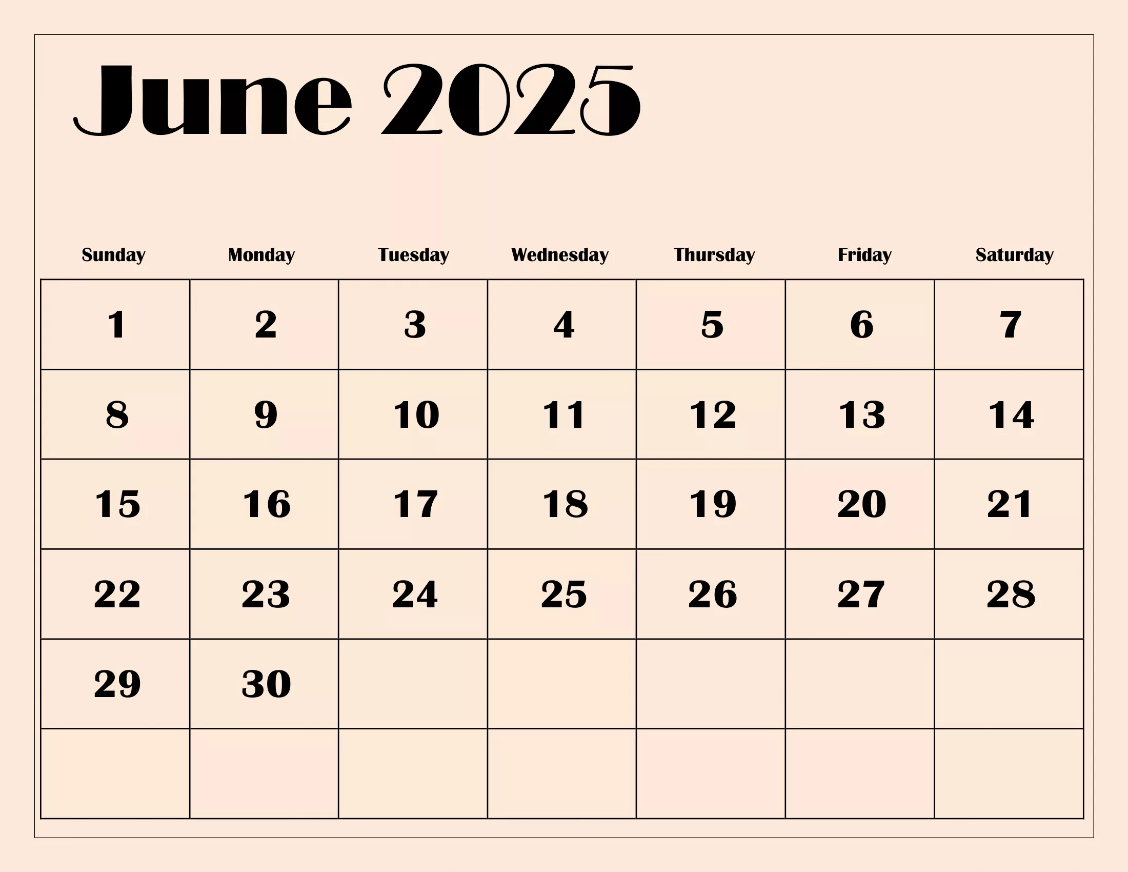 Free June 2025 Calendar Printable PDF