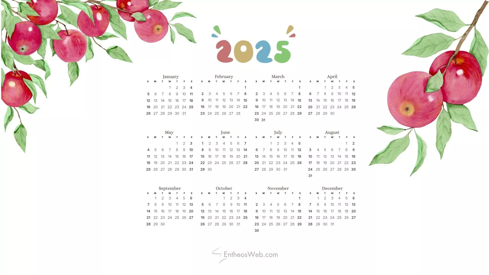 2025 Calendar Wallpaper & PDF