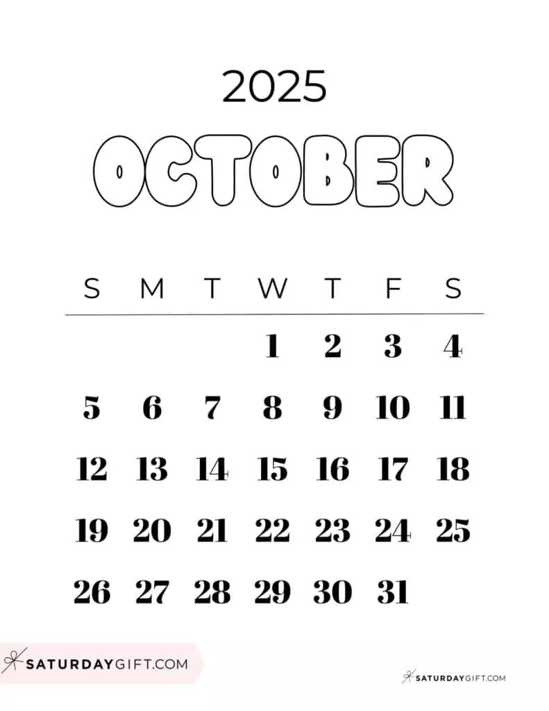 October 2025 Calendar Cute & FREE