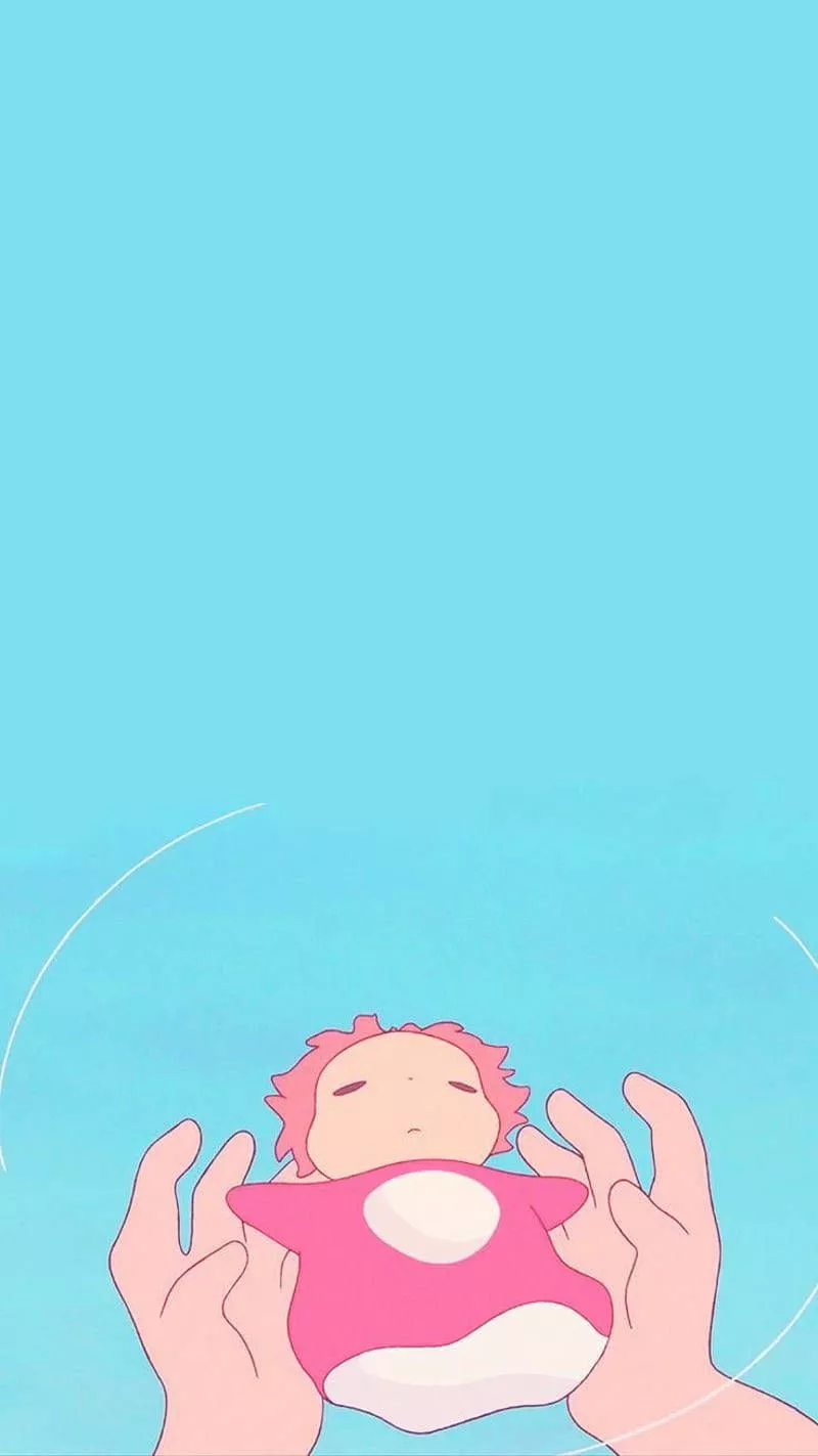 Baby Ponyo Light Blue Background