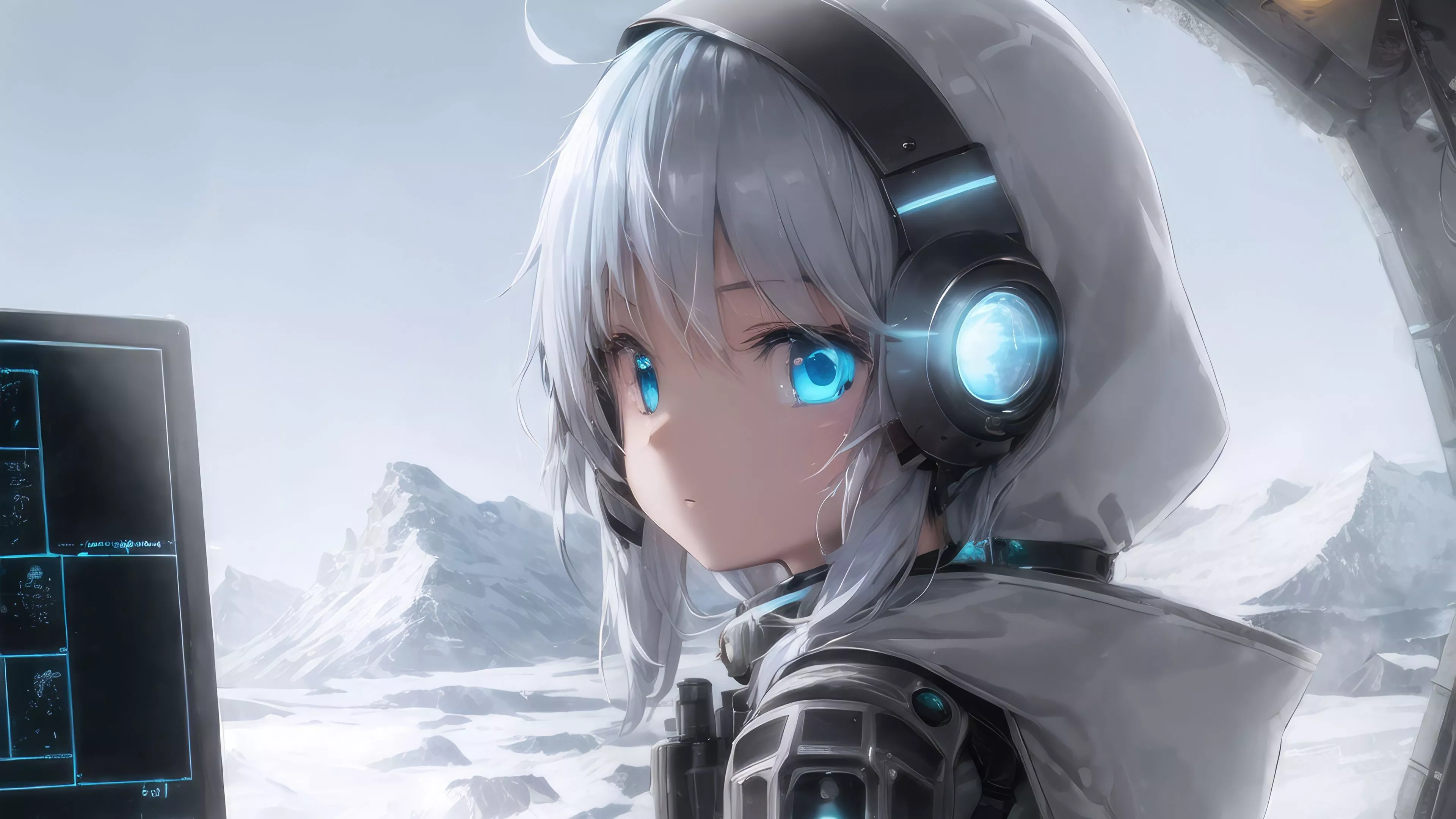 Light Blue Eyes Anime Girl Headphones