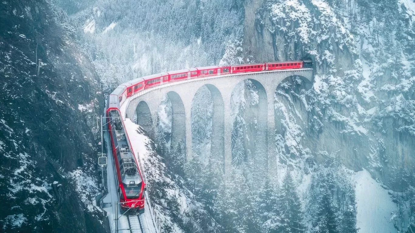 Switzerland Red Train With