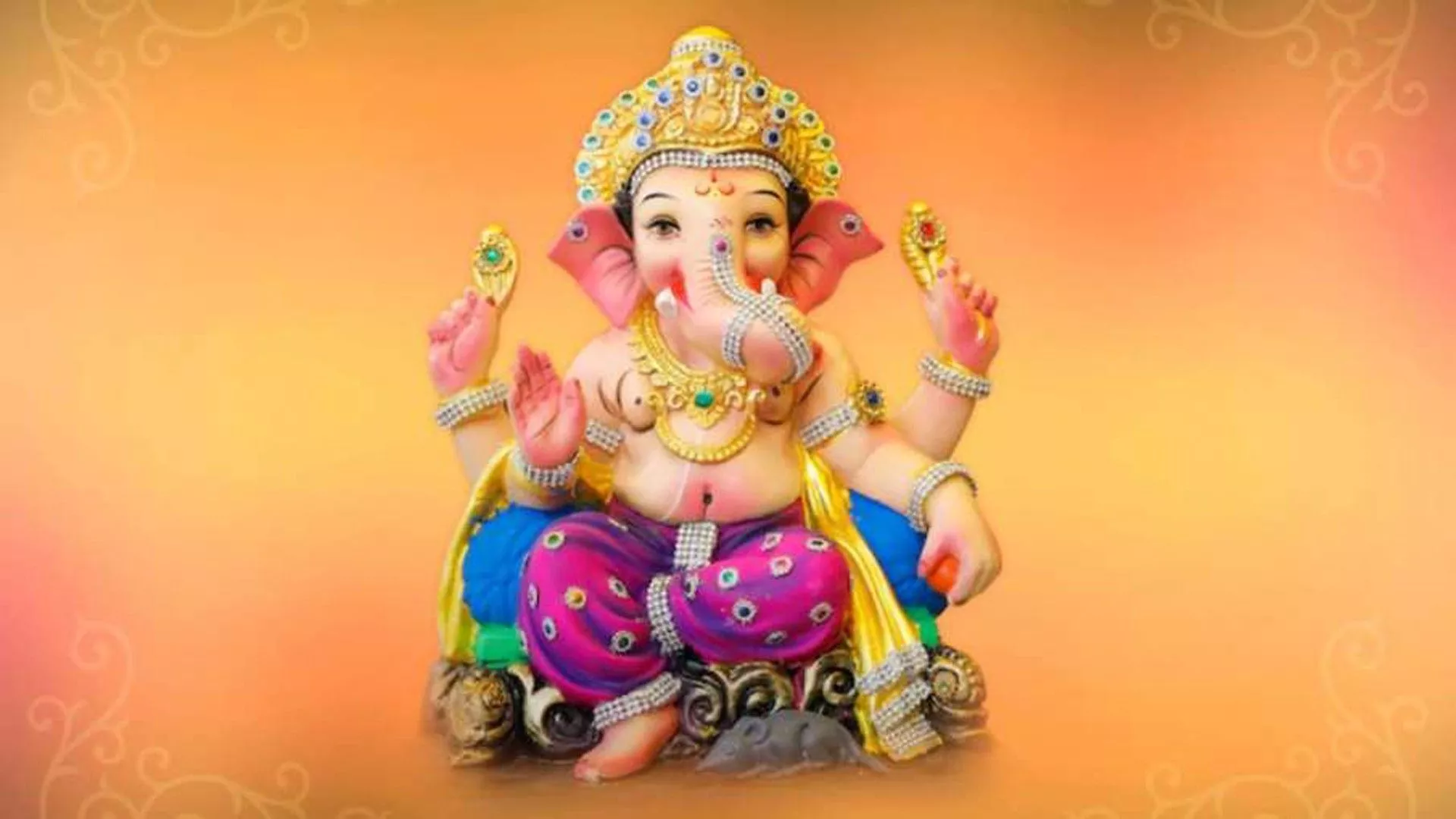 Light Yellow Red Background Lord Ganesh