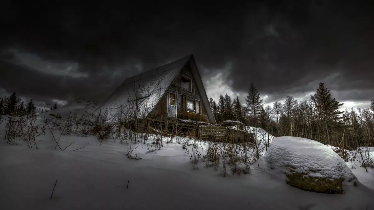 Anime dark house sky winter cold snow
