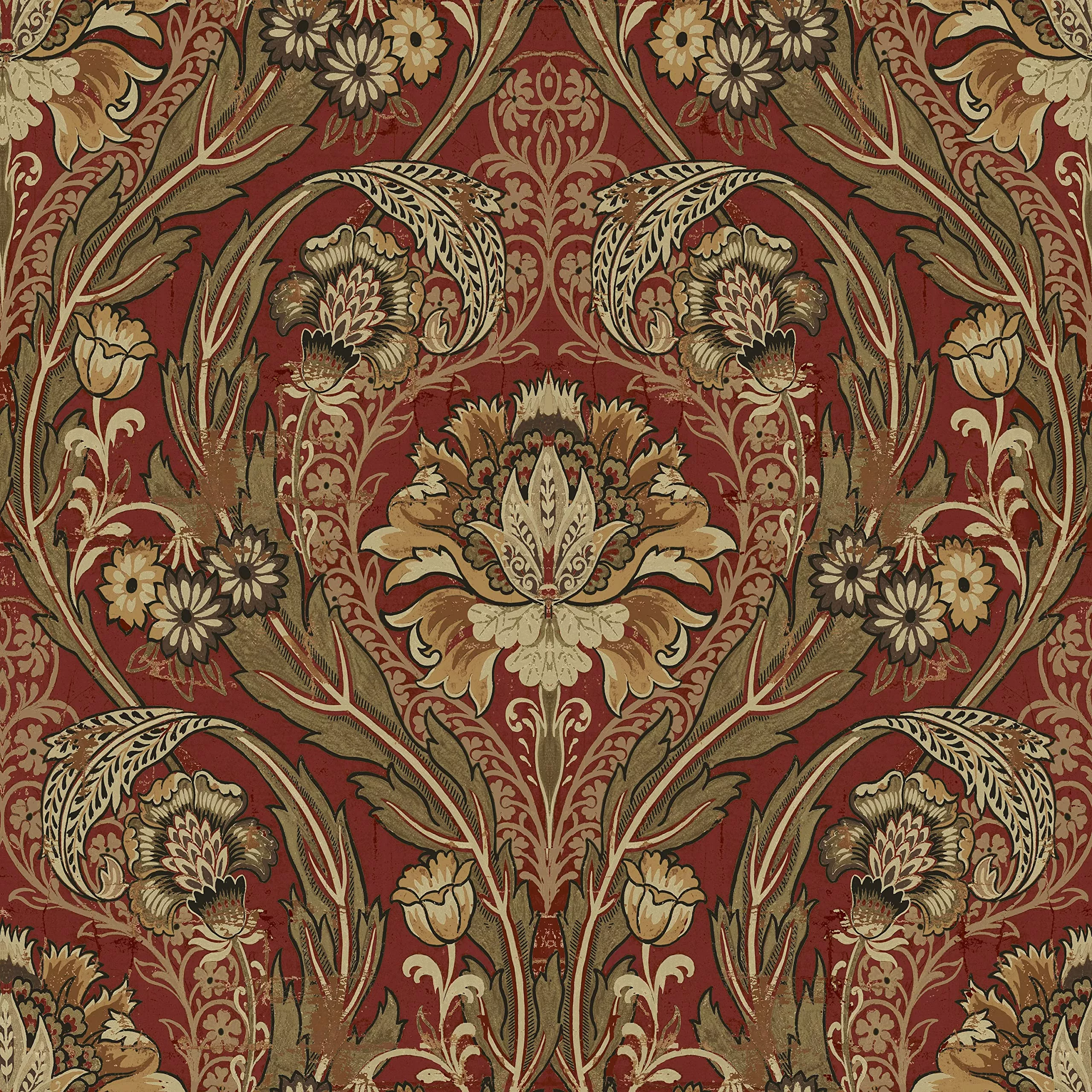 Red Damask Wallpaper Removable Vintage