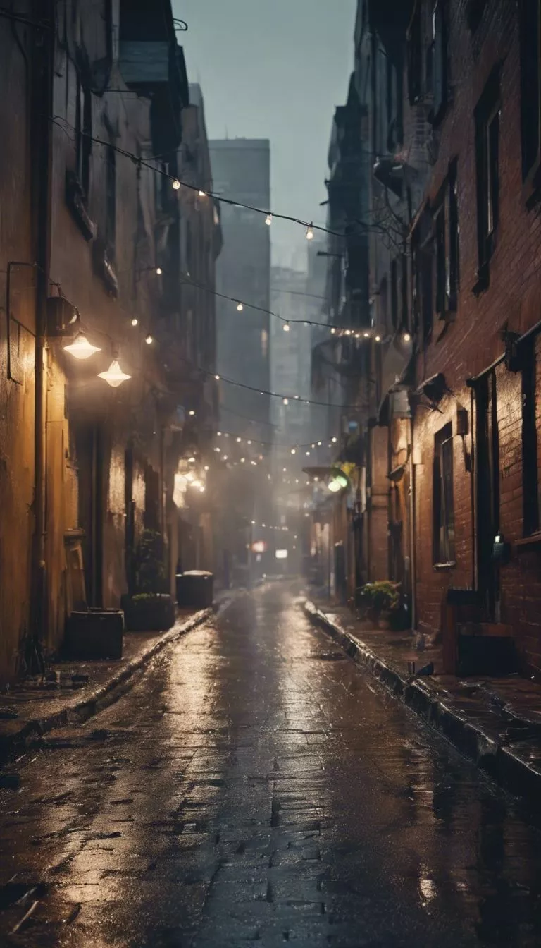 dark alleyway under hazy city lights