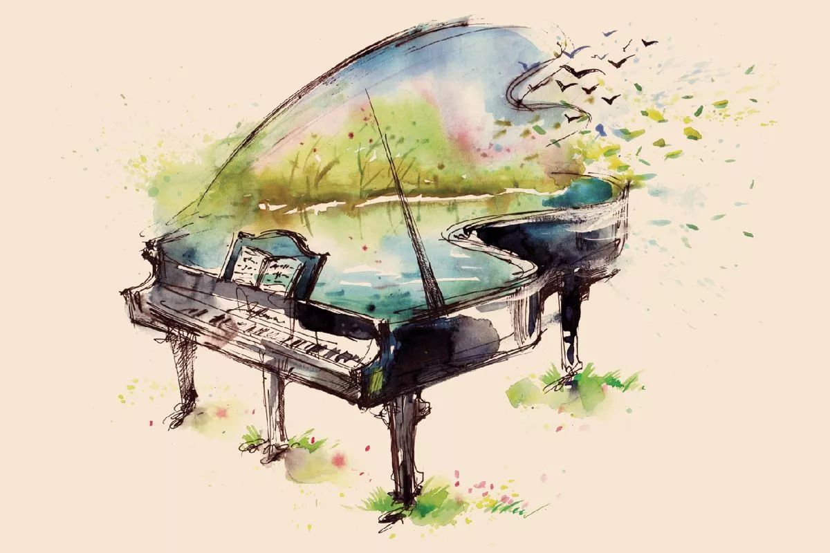 Wallpaper painted art piano in 3 colors