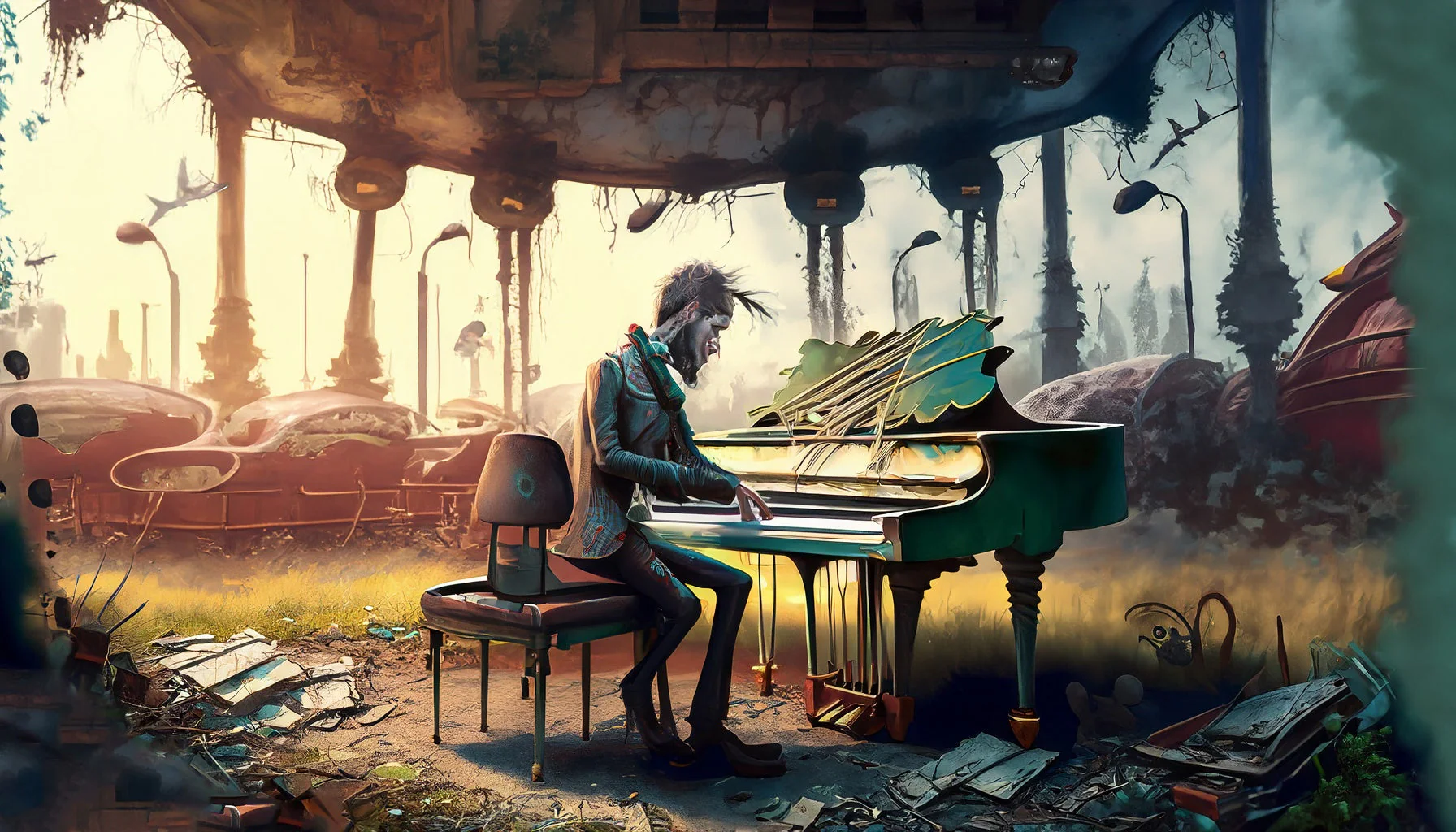 Steampunk Zombie Playing Piano