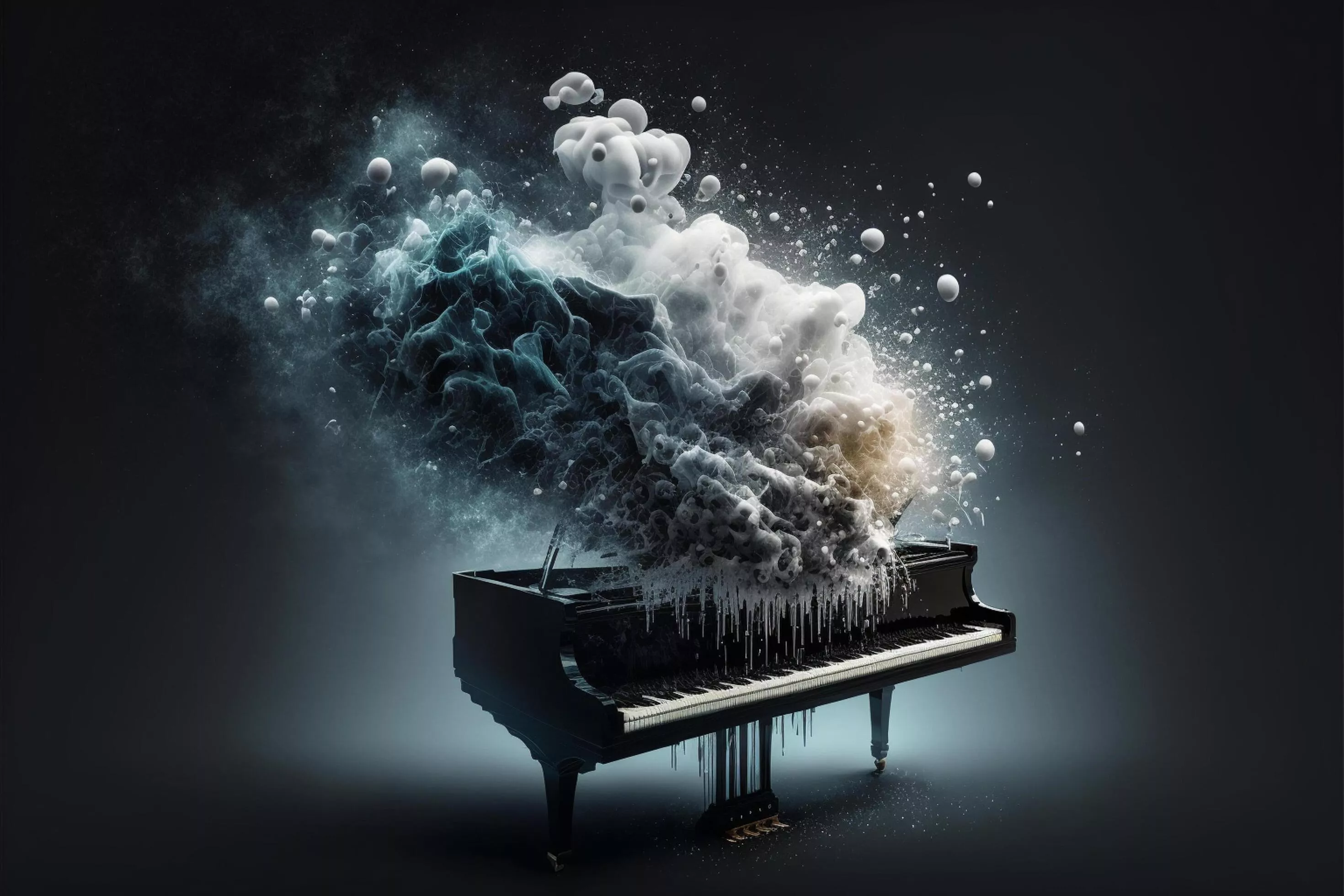 grand piano with smoke coming out of it
