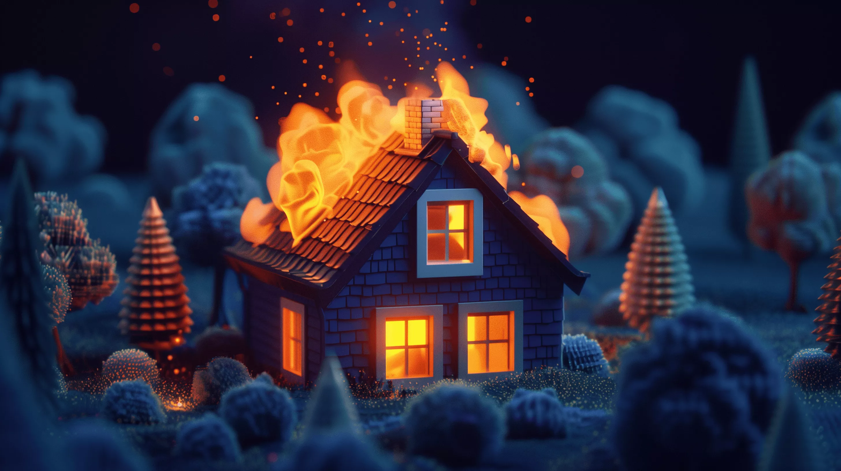 Isometric Burning House HD Wallpaper