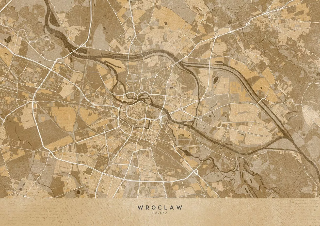 Map of Wroclaw (Poland) in sepia