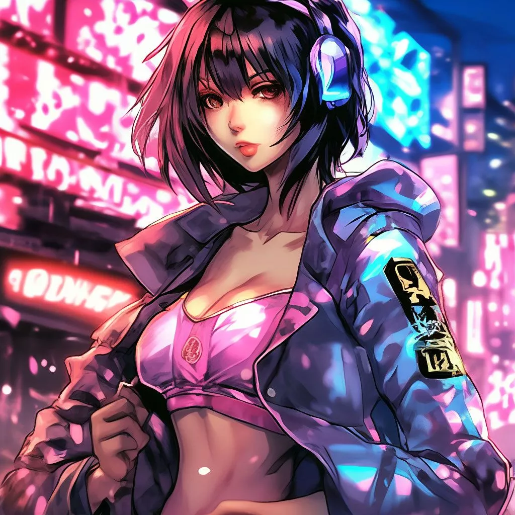 Anime girl in mafia costume on sakura