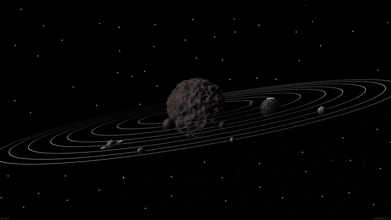 3D Solar System Dark Space Art Minimal