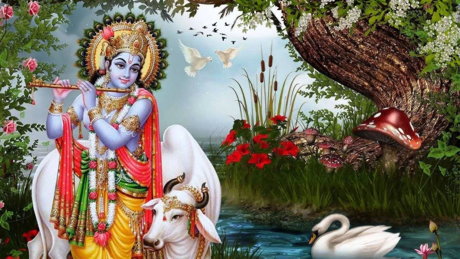 God Krishna In Nature Background HD God