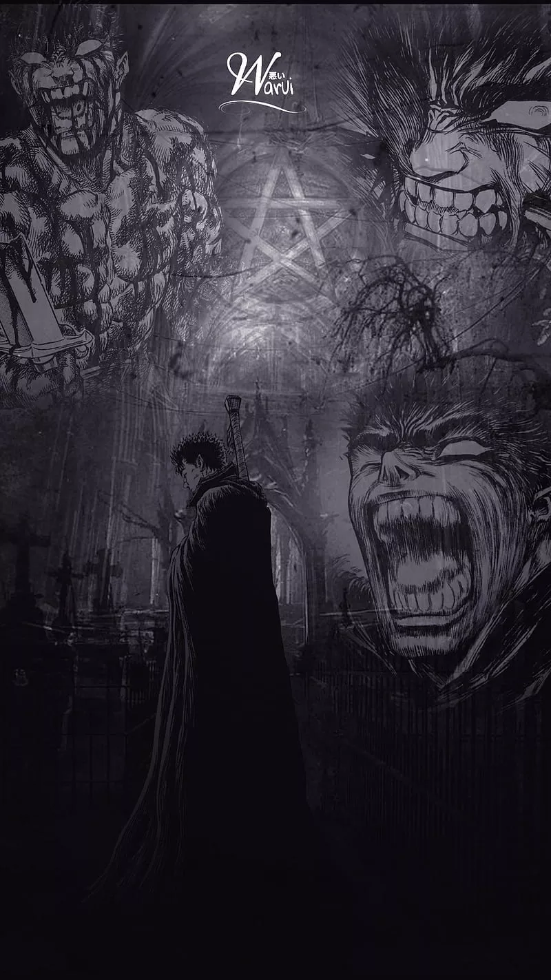 Guts//Berserk, monochrome graphy, art, berserk, flash graphy, edit, hop, anime, HD phone wallpaper