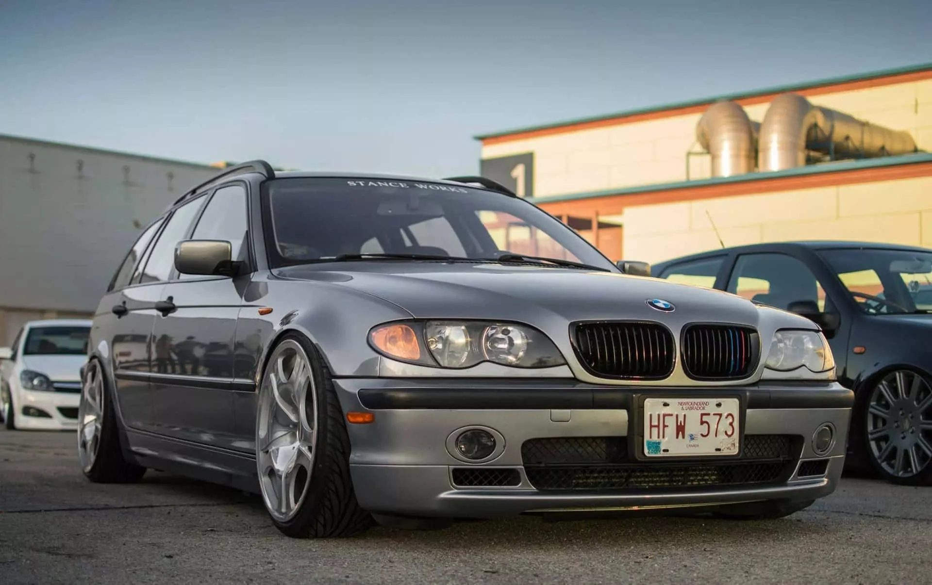 B M W E46 Silver Sedan Parked Wallpaper