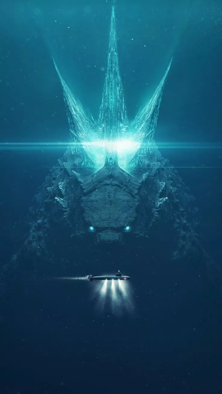 Godzilla vs Submarine iPhone Wallpaper