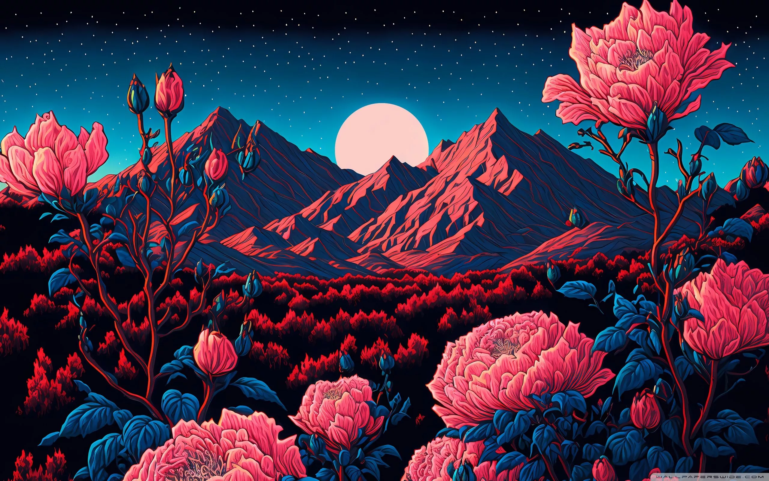 Night, Moon, Drawing Ultra HD Wallpaper