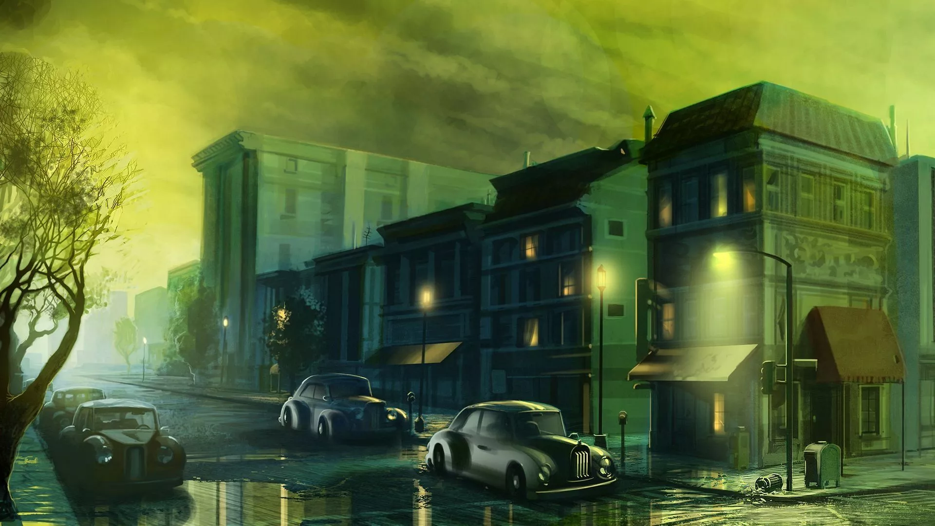 Vintage Night Street HD Drawing Wallpaper