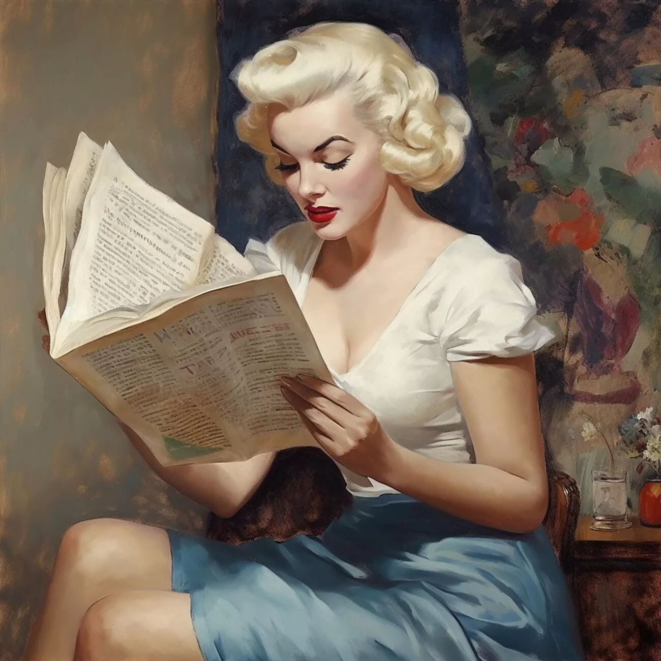 Marilyn Monroe Reading Classic Painting