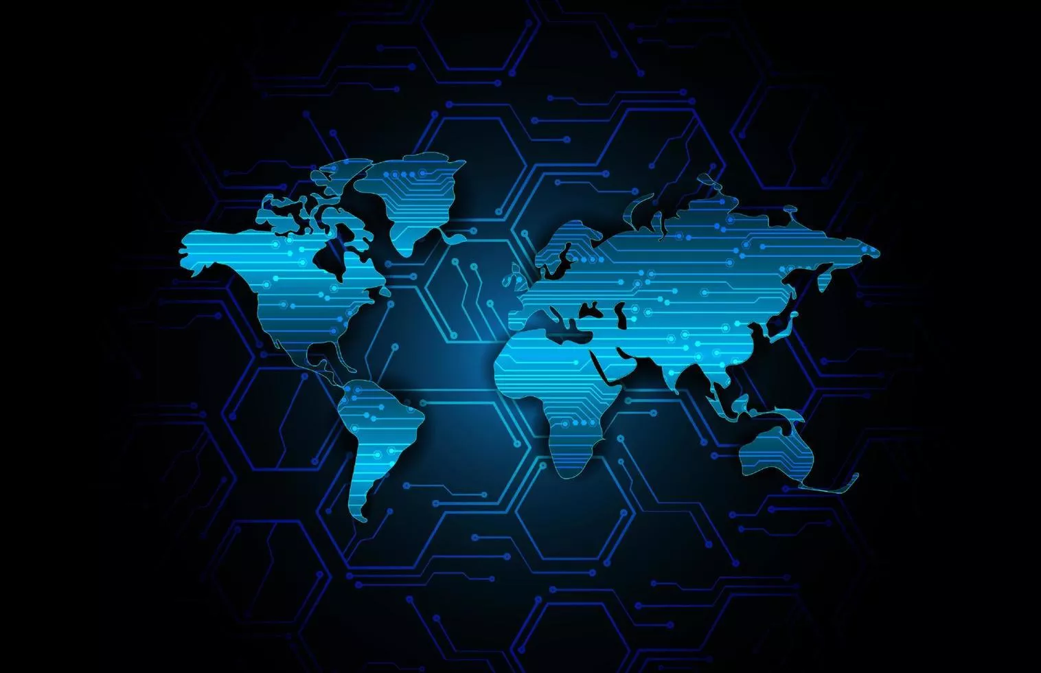 Modern World Map Technology Blue