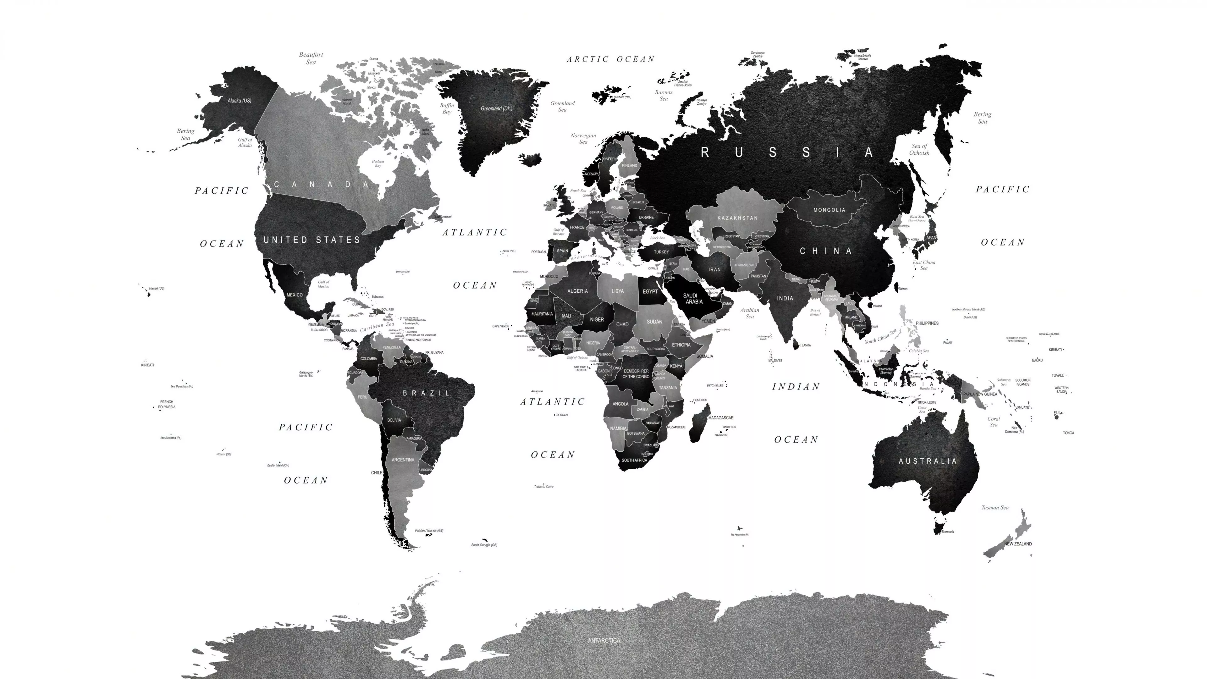 Monochrome Wallpaper 4K, World map
