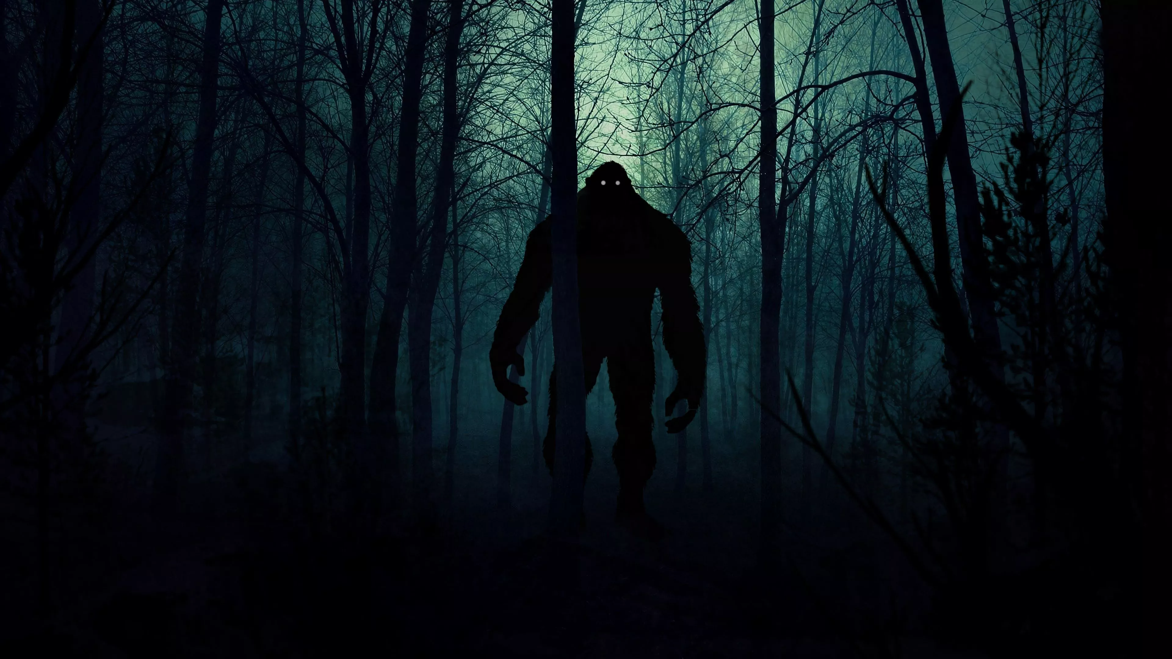 monster, silhouette, forest, night, art