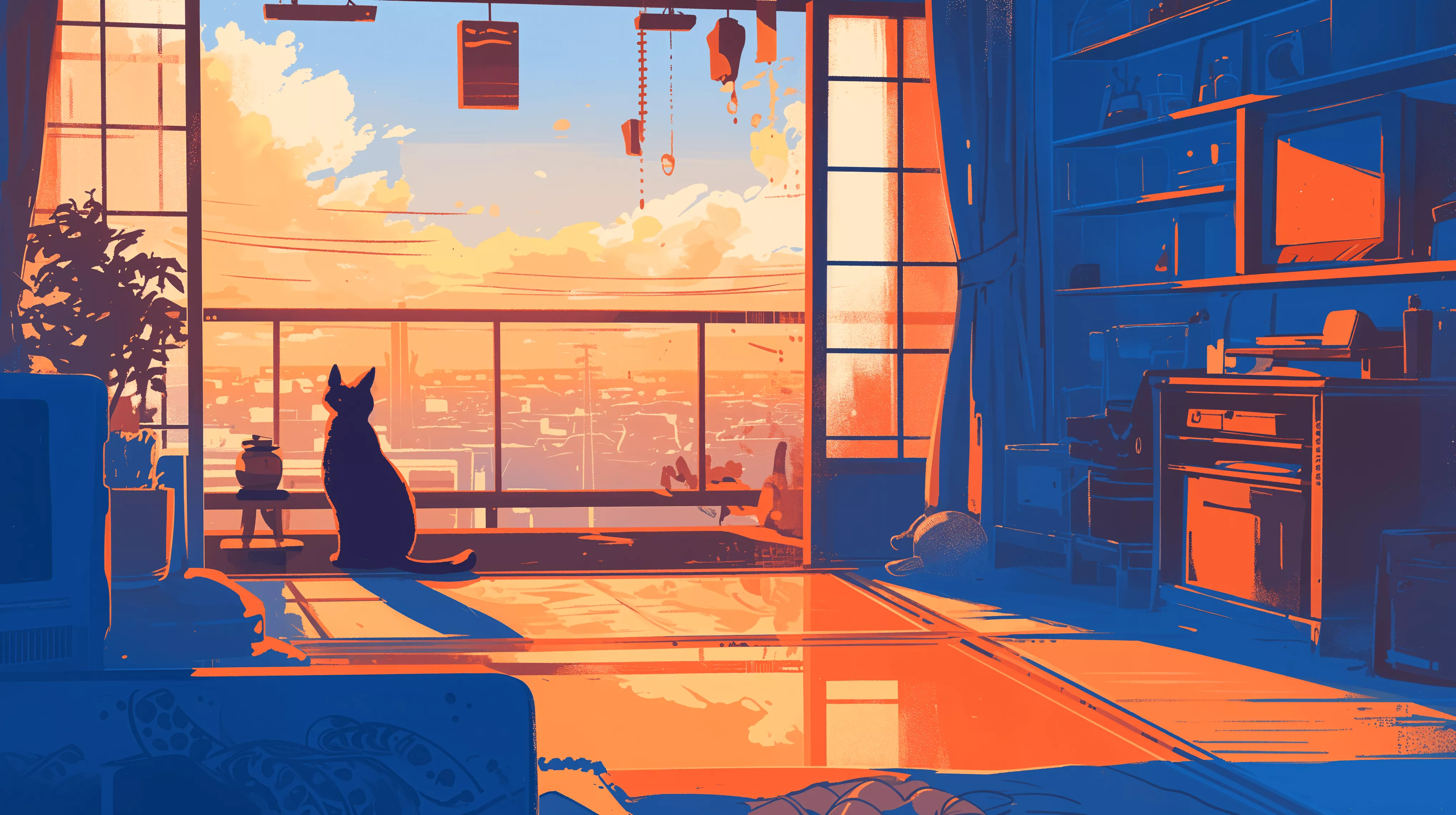 Lofi Cat Sunset Room Cityscape 4k Ultra