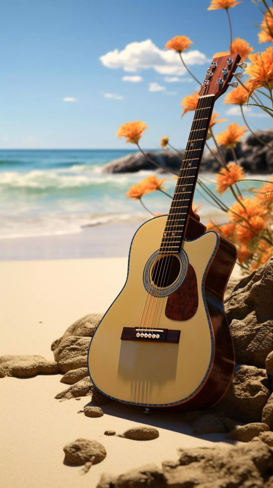 an acoustic guitar harmonizes