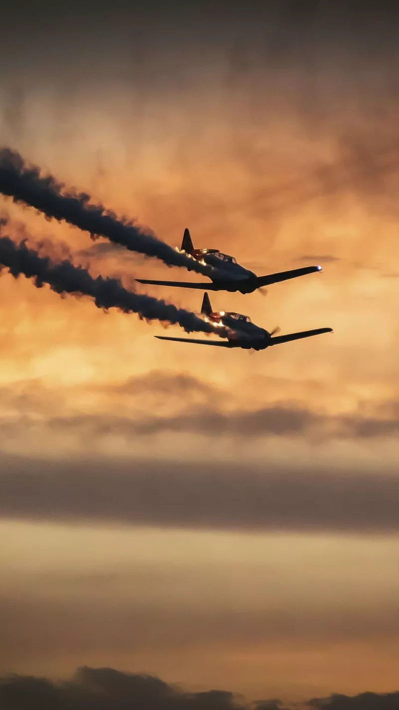 Airplanes, military, smoke, sky, HD