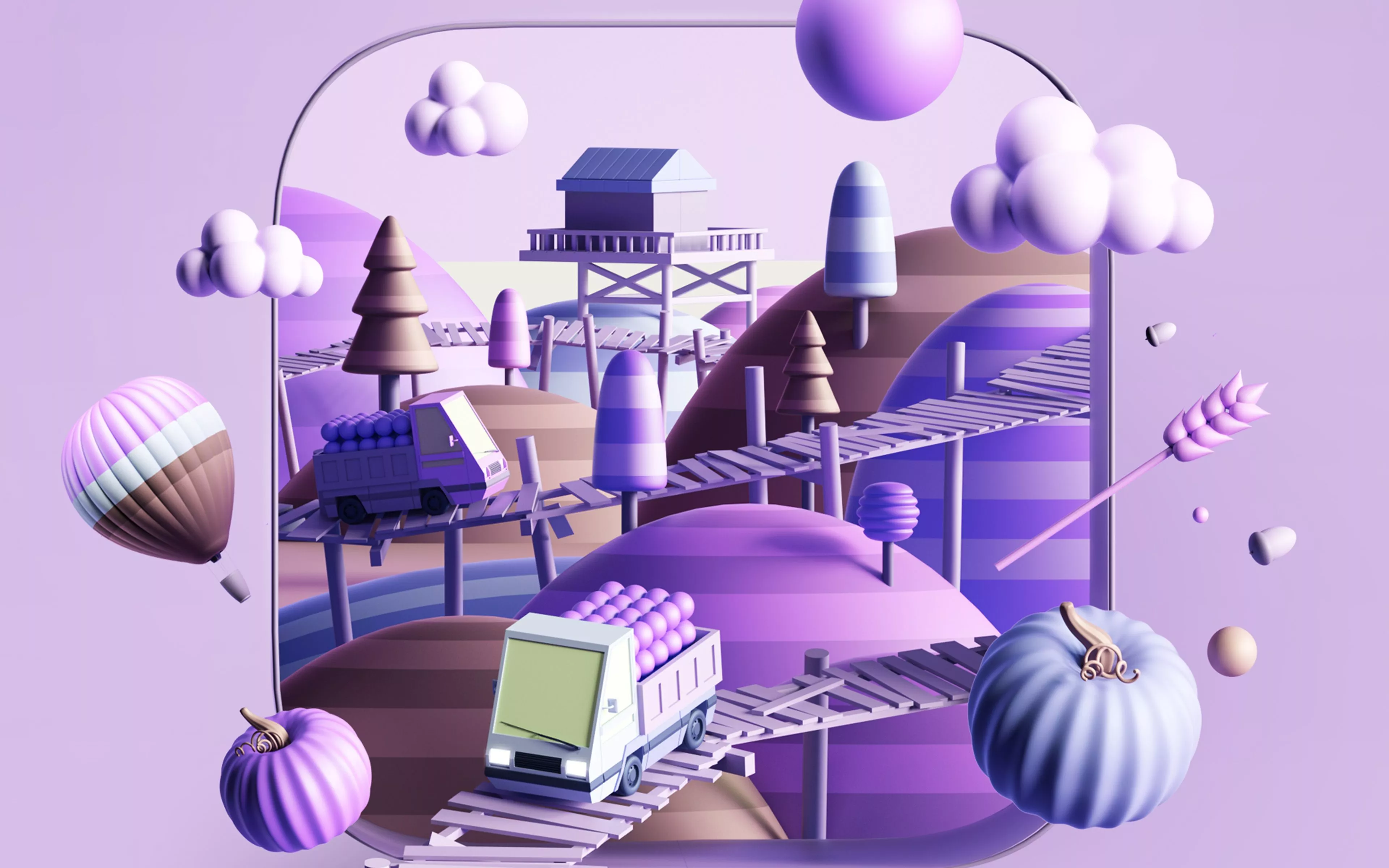 Art Illust 3D Cute Town Purple